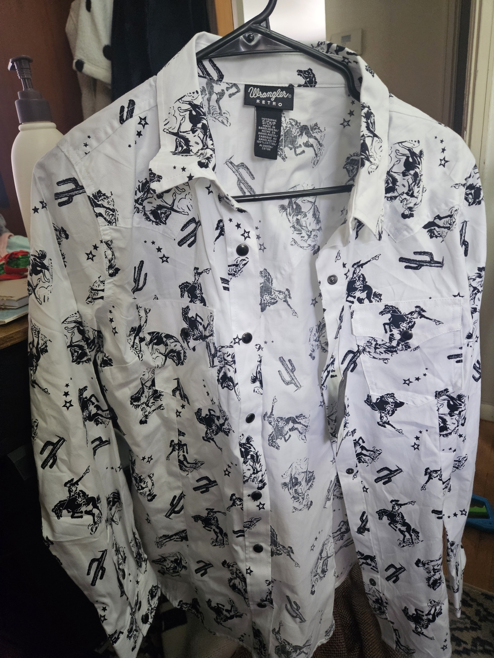 Wrangler Retro White Shirt with Black Western Print